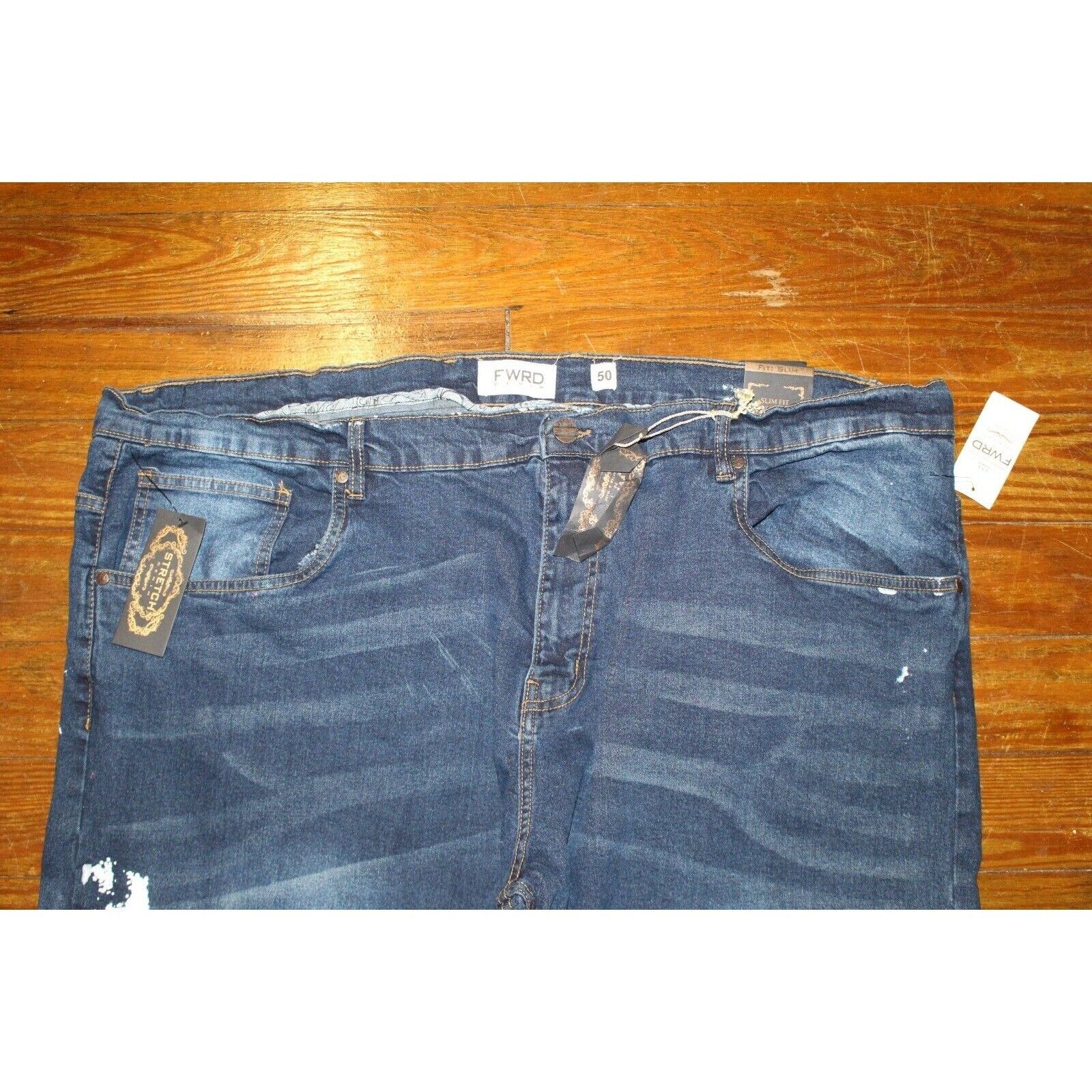 Fwrd Denim Paint Splatter Spatter Men’s Jeans Size 50x33 Nwt Slim Fit Dark Wash — image 5 of 8